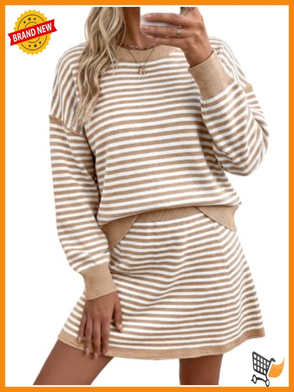 2 Piece Striped Knit Sweater and Mini Skirt Set Casual Fall Outfit